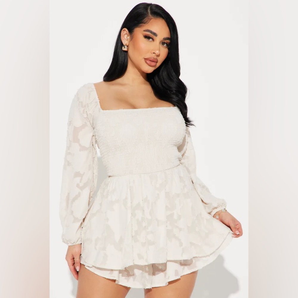 2x Elegant Cream Square Neck Romper